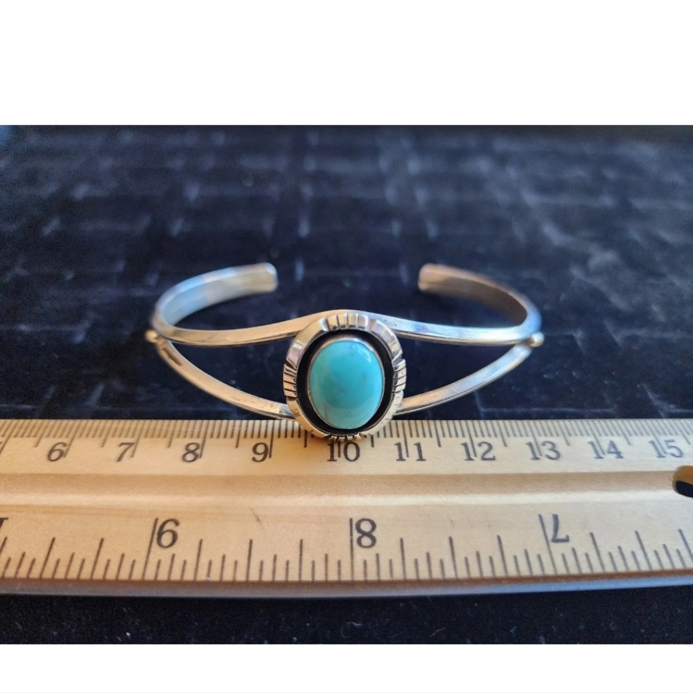 Vintage Native American Sterling Silver/Turquoise Cuff Bracelet Marked RB